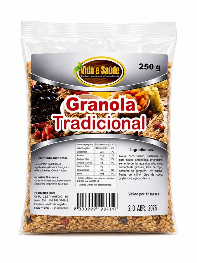 Granola Tradicional Vida e Saúde 250g  Energia e Fibras para o seu Dia